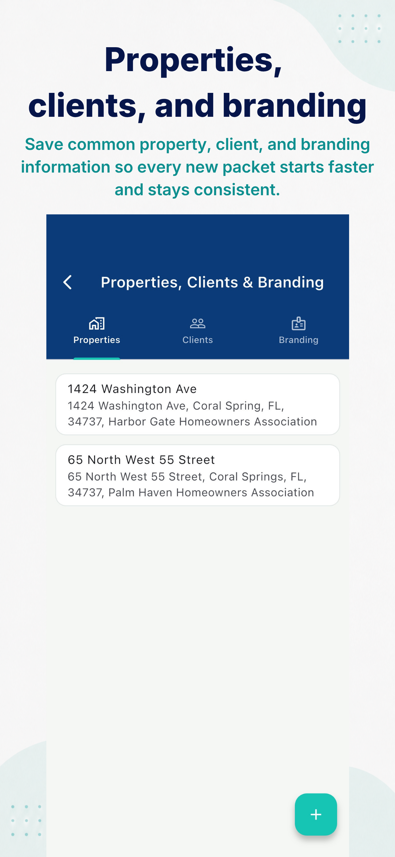 Properties and clients address book for photo packets