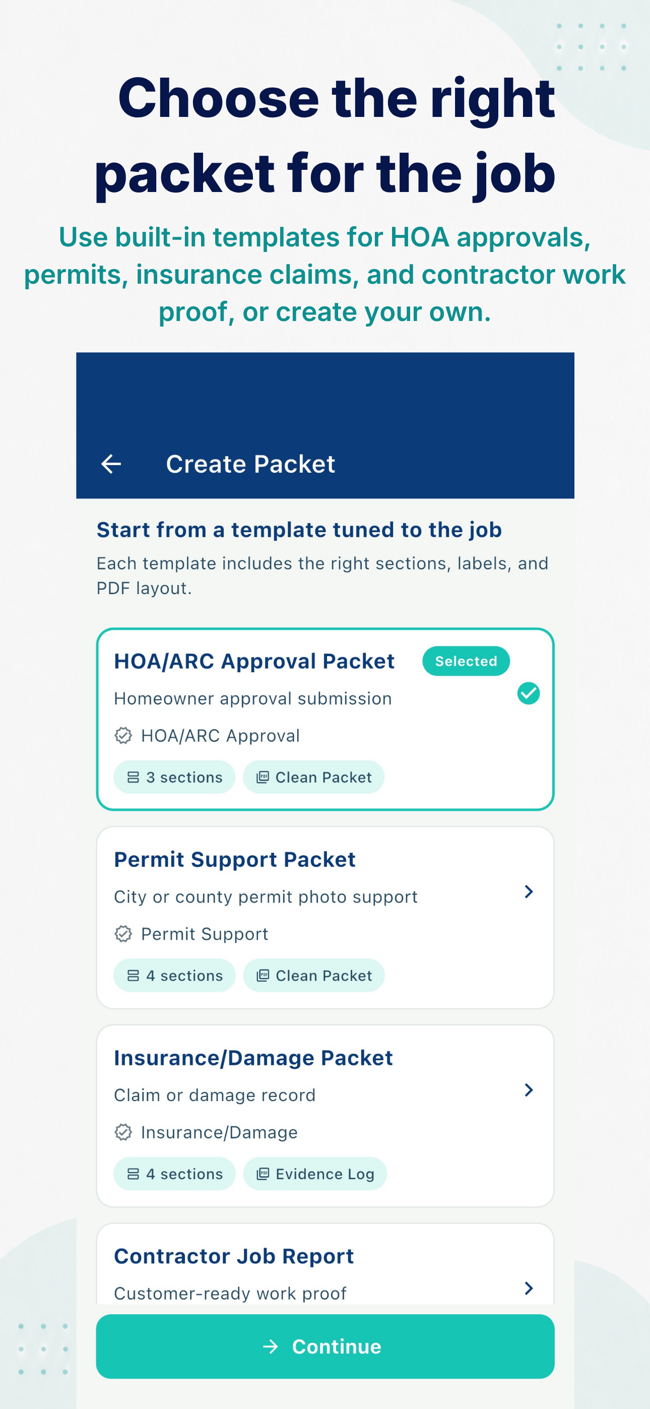 HOA approval, permit, and insurance PDF packet templates